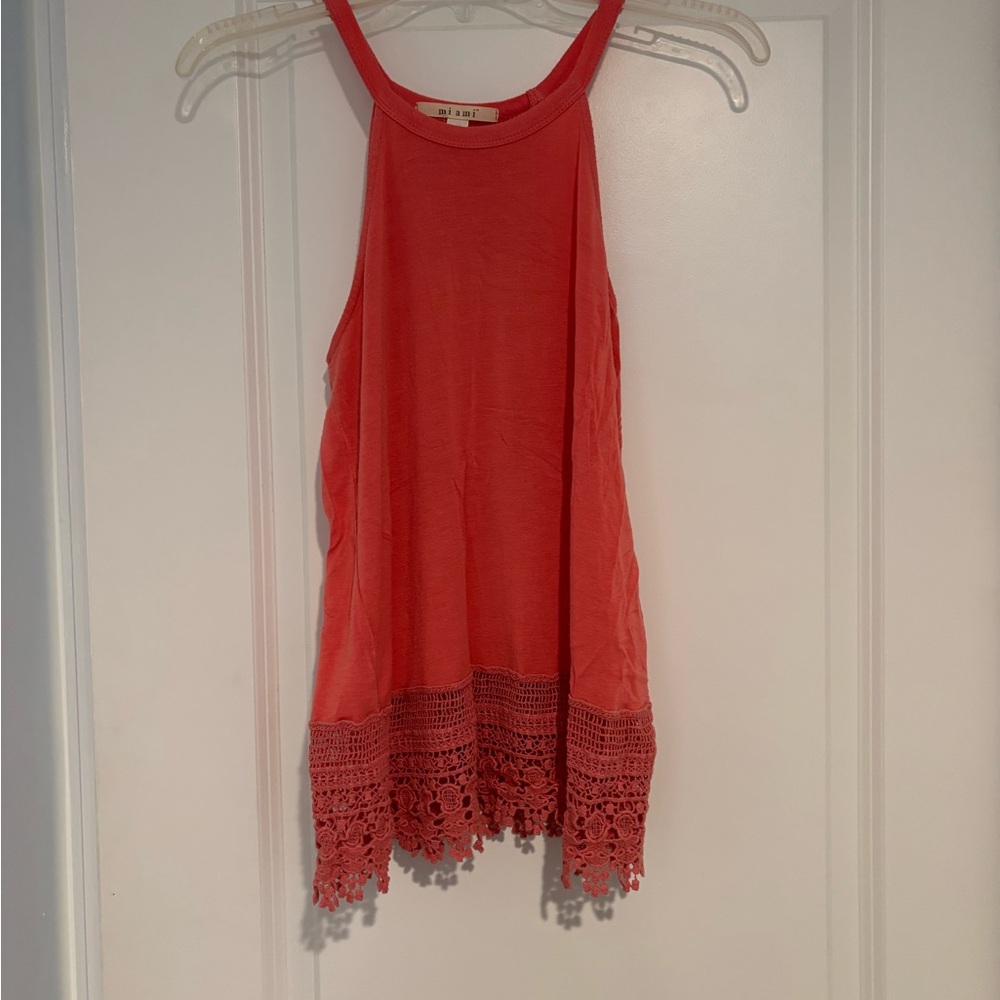 Miami Coral Lace Hem Tank Top